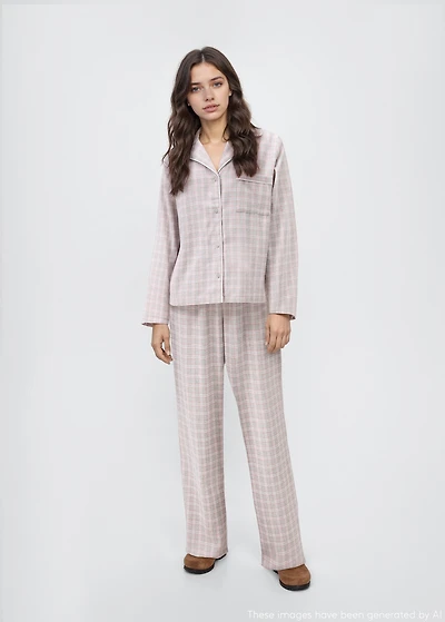 Two-pieces check long pyjamas