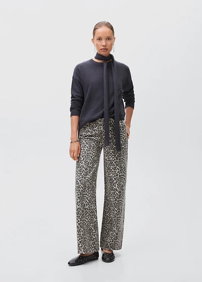 Leopard-print wide leg jeans