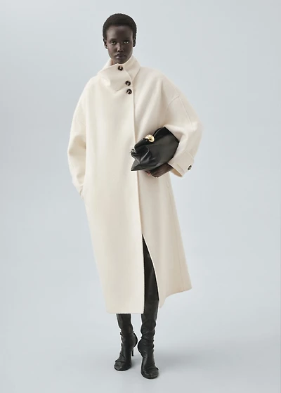 Wool funnel-neck coat