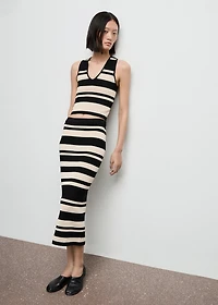 Knitted V-neck top with stripes