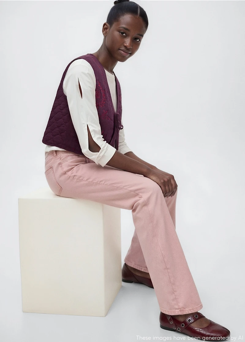 Floral-embroidered vest