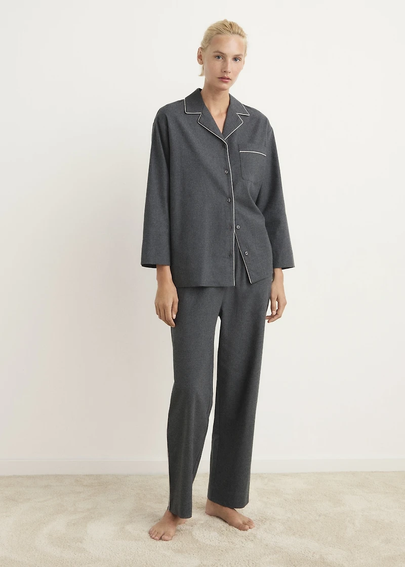 Cotton flannel shirt with contrasting piping