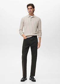 Ribbed knitted polo sweater