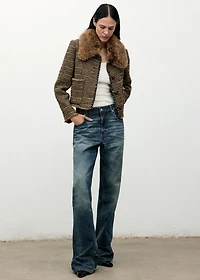 Tweed jacket with fur collar