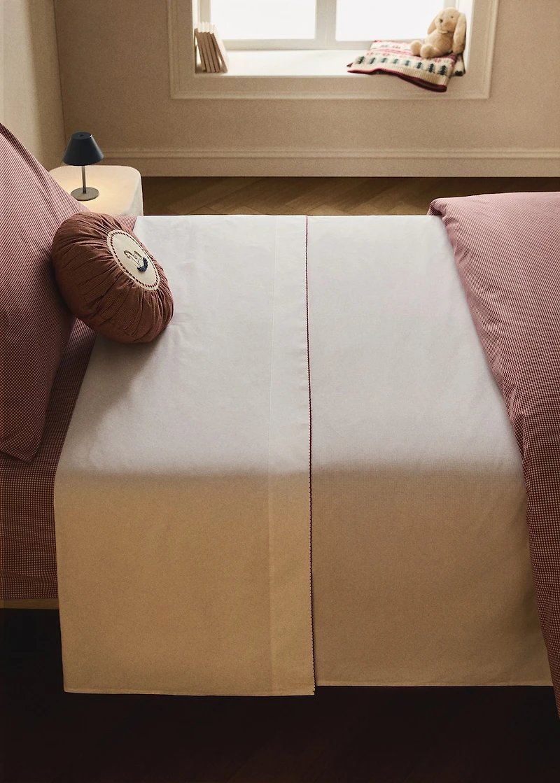 Percale cotton children's top sheet with contrasting picot detail for 90cm bed