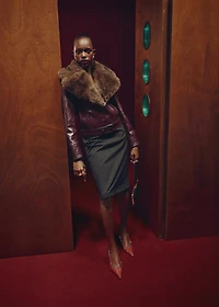 Faux-leather jacket with fur-effect collar