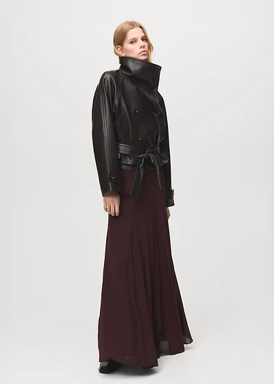 Maxi-jacket with faux-leather lapels