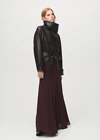 Maxi-jacket with faux-leather lapels