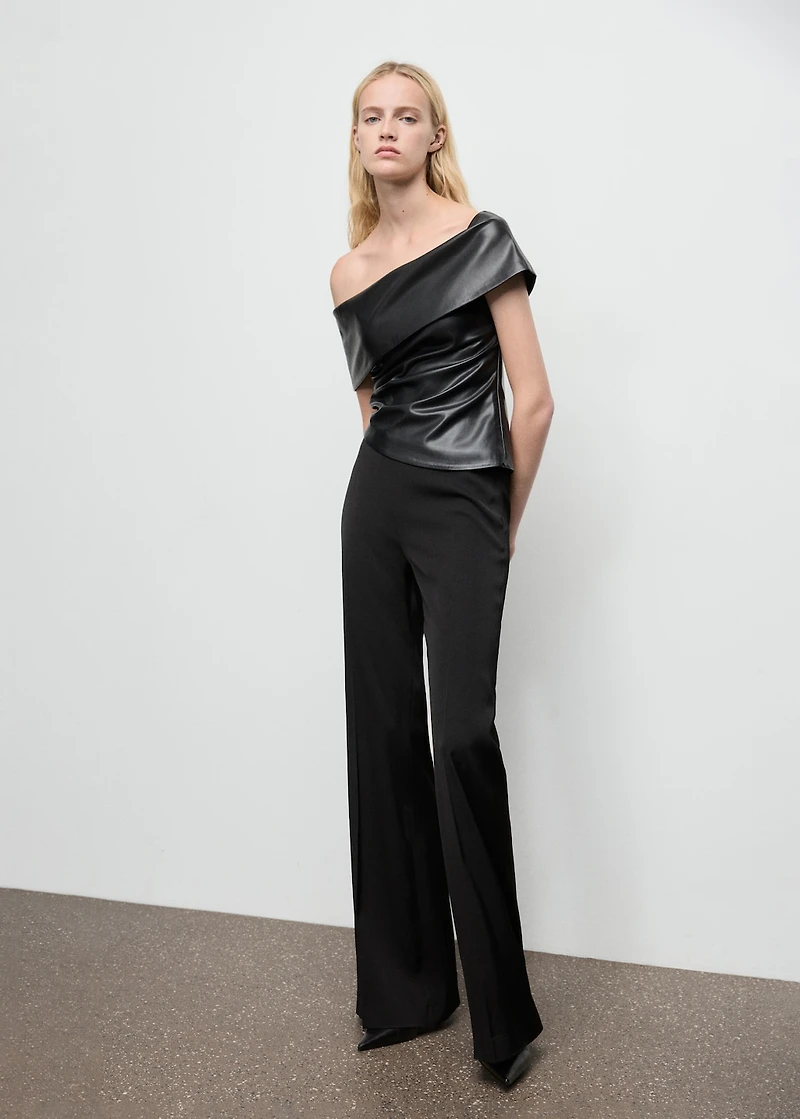 Off-the-shoulder faux-leather top