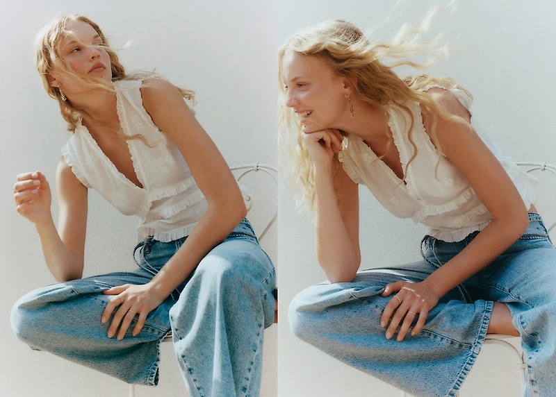 Wide leg jeans with loop