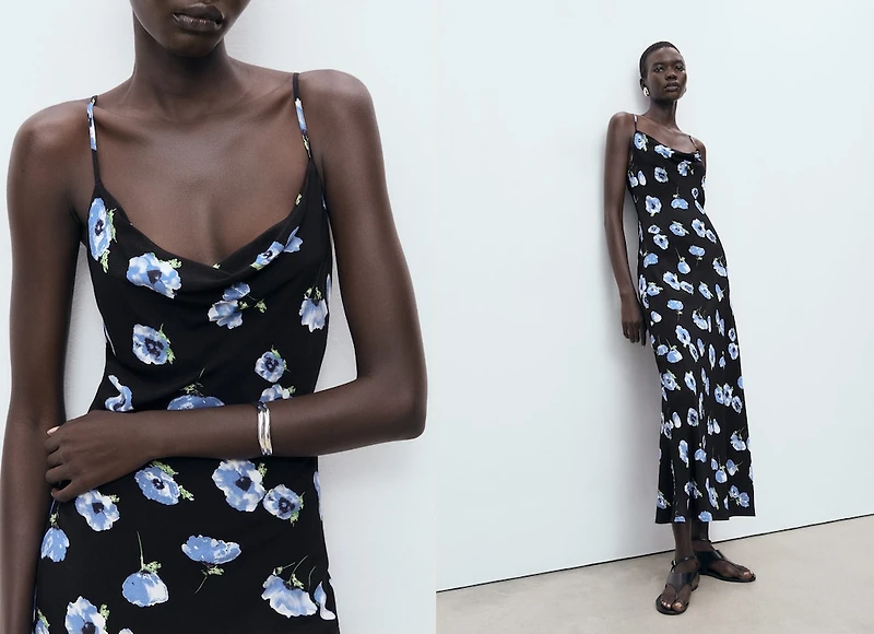 Midi-dress with draped neckline