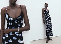 Midi-dress with draped neckline