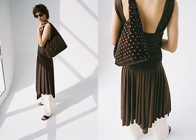 Suede shopper bag with eyelets