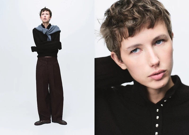 Perkins-neck sweater with button