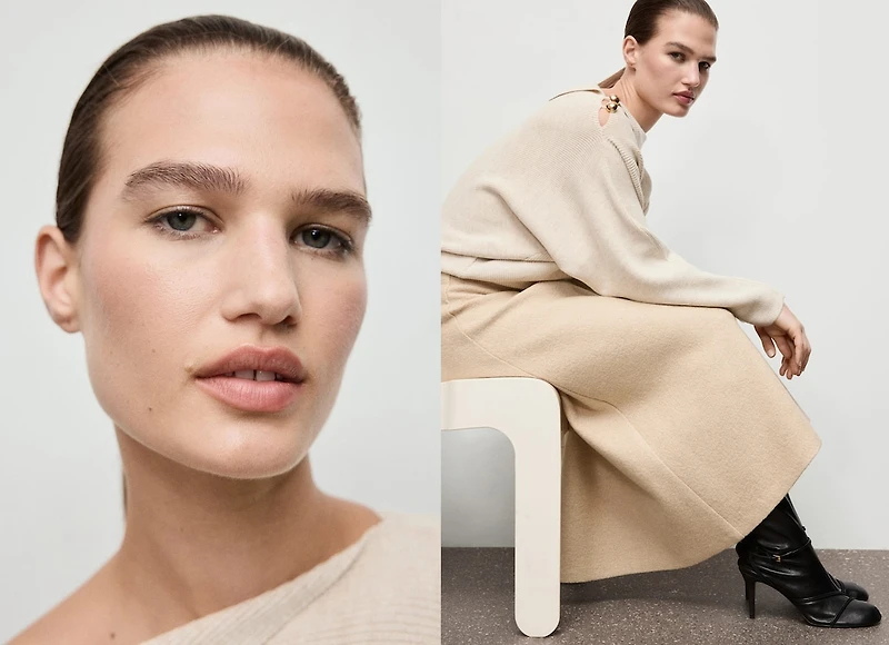 Sweater with asymmetrical neck and jewel buttons