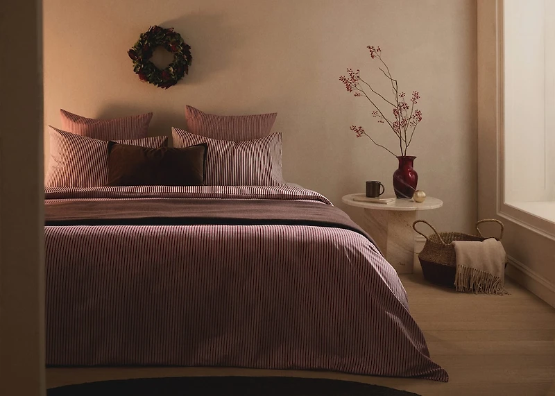 200-thread count percale cotton reversible striped duvet cover for 180/200cm bed