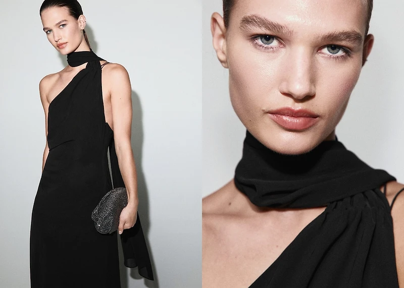 Asymmetrical dress with scarf