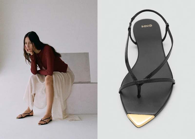 Leather sandals with strap and contrasting toe