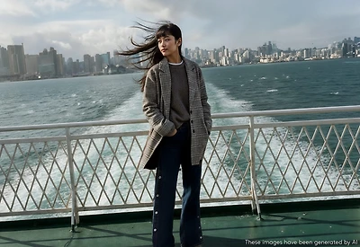 Check wool-blend coat