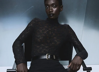 Lace top with perkins collar