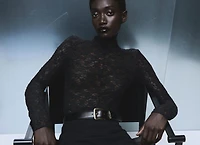 Lace top with perkins collar