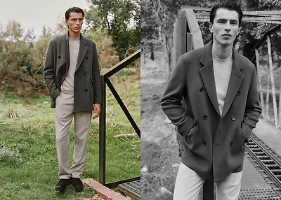 Double-breasted wool-blend coat