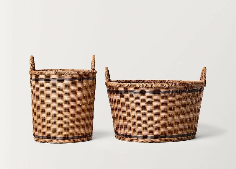 Medium round rattan basket with handles
