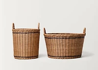 Medium round rattan basket with handles