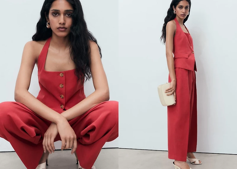 Linen-blend balloon suit pants