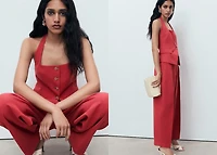 Linen-blend balloon suit pants