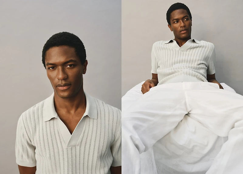 Fine-knit herringbone polo shirt