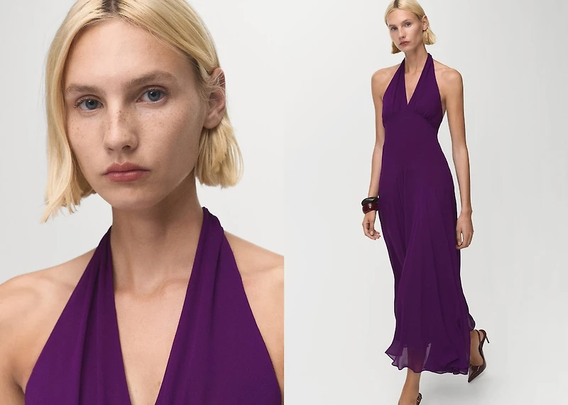 Halter-neck pleated dress