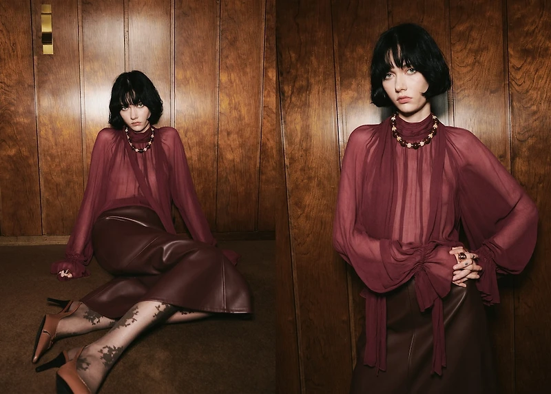 Semi-transparent blouse with foulard