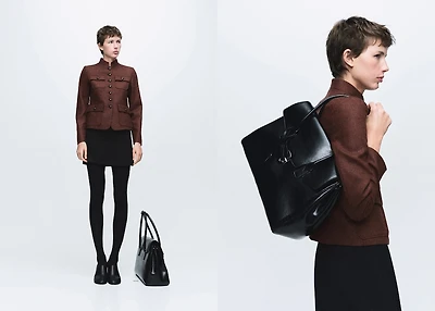 Wool jacket with band collar and pockets