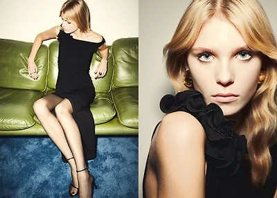 Fine-knit dress with frill embellishments