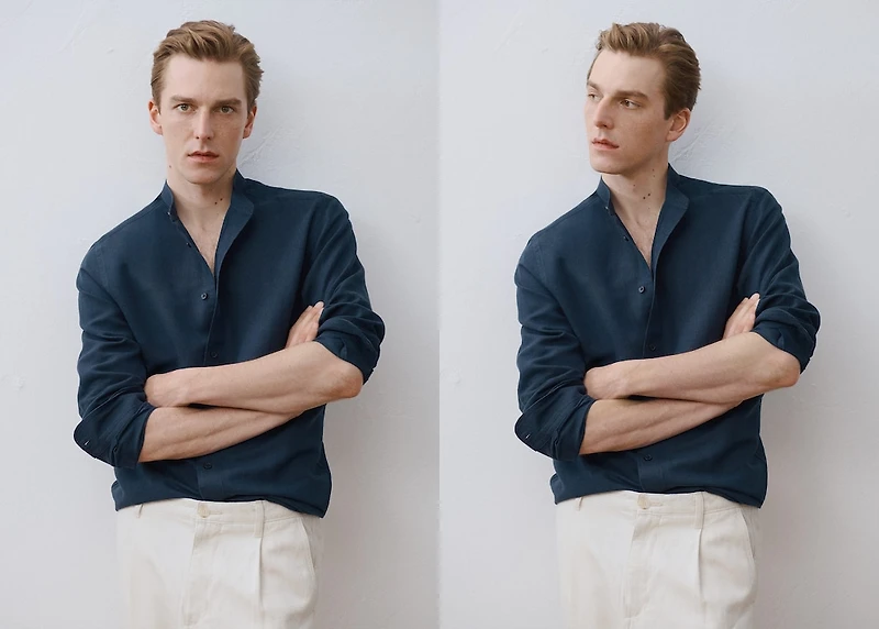 Mao collar linen shirt