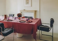 Linen tablecloth with frayed trim for 6 to 8 diners