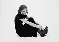 Velvet dress with toggle fastenings and slit