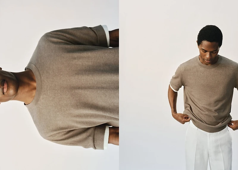 Contrasting cotton-blend T-shirt