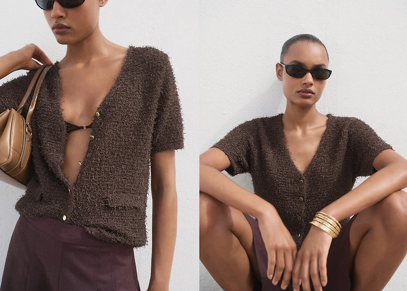 Short-sleeved bouclé cardigan