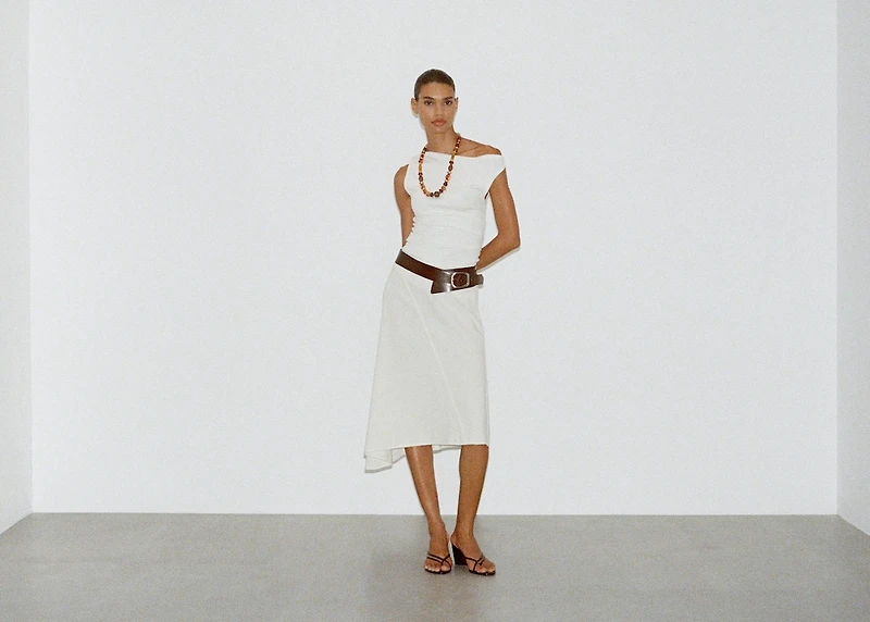 Asymmetrical cotton midi-skirt