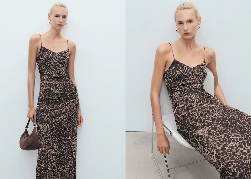 Ruched leopard-print midi-dress