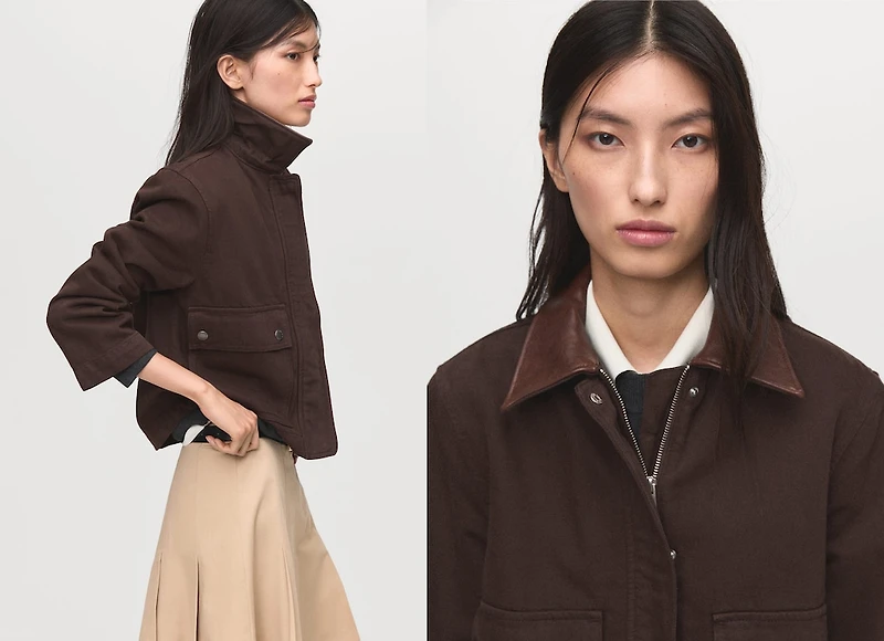 Denim parka with faux-effect collar