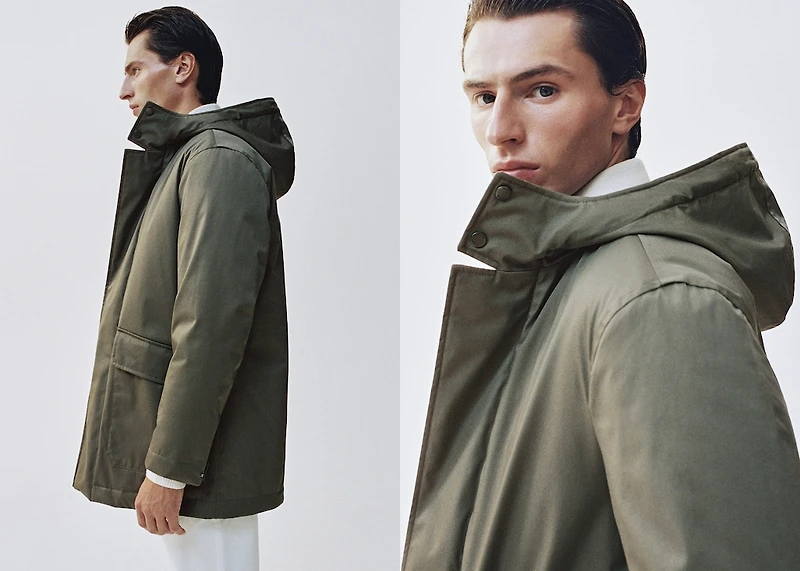 Quilted parka with water-repellent hood