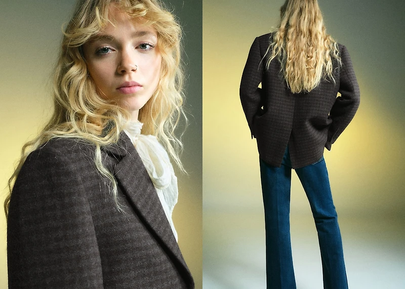 Micro houndstooth wool blazer