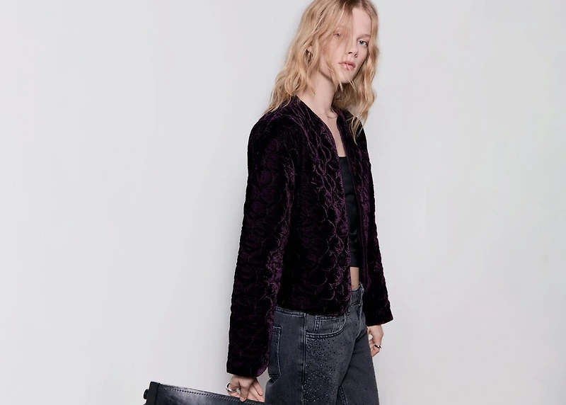 Velvet bomber jacket with stitching