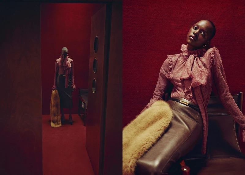 Lace blouse with ruff collar