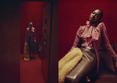 Lace blouse with ruff collar