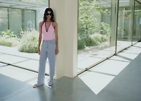 Mid-rise wide leg denim pants