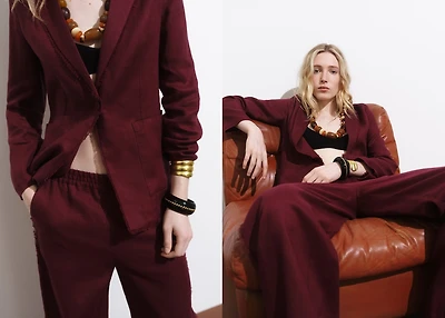 Linen suit blazer with frayed ends